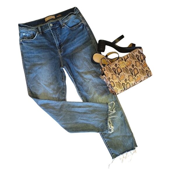 7 For All Mankind b(air) Edie High Waist Straight Leg Frayed Hem Jeans Size 31 - Picture 1 of 15